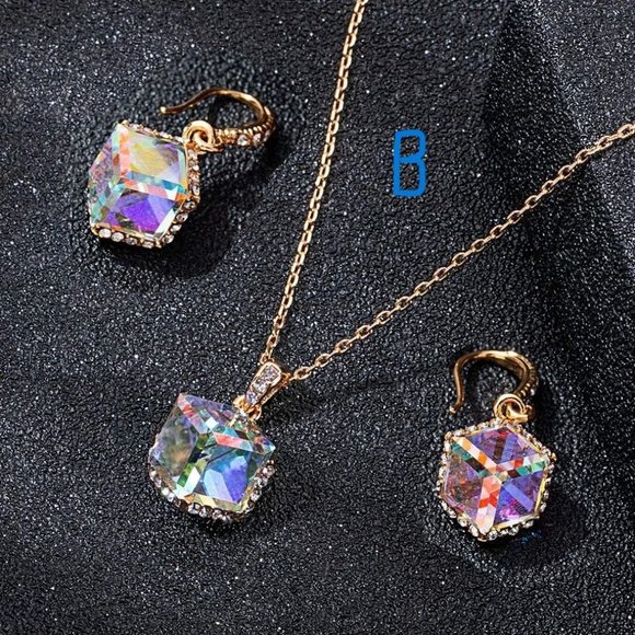 New Colorful Cubic Austrian Crystal Pendant Necklace Earrings for Women … - Picture 4 of 8